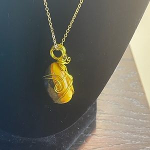 Bumble bee jasper wrapped necklace with chain